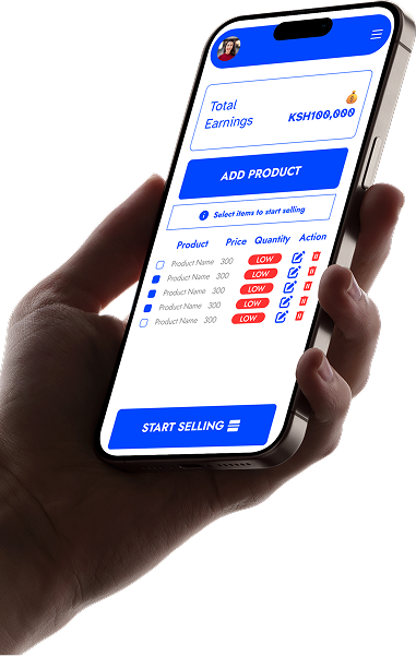 Phone showing SaleStream mockup on screen